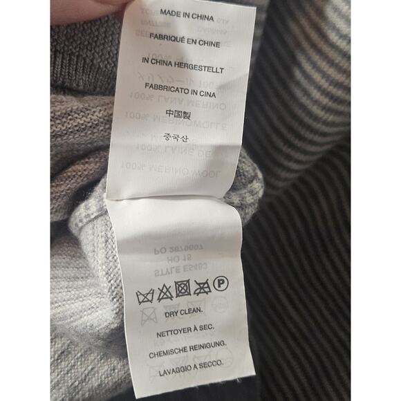 J Crew 100% Merino Wool Striped Grey Sweater Crew Neck Pullover Men's Medium - Picture 7 of 8